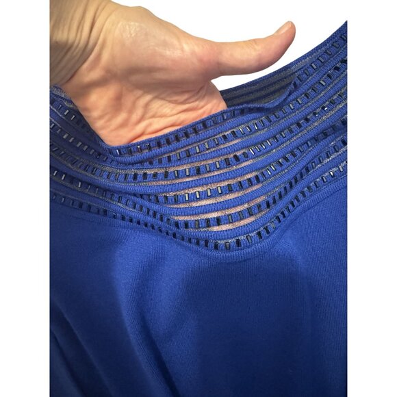 Boston Proper‎ Blue Embellished Illusion Knit Sweater Top Shirt Size XS Evening - Picture 4 of 10